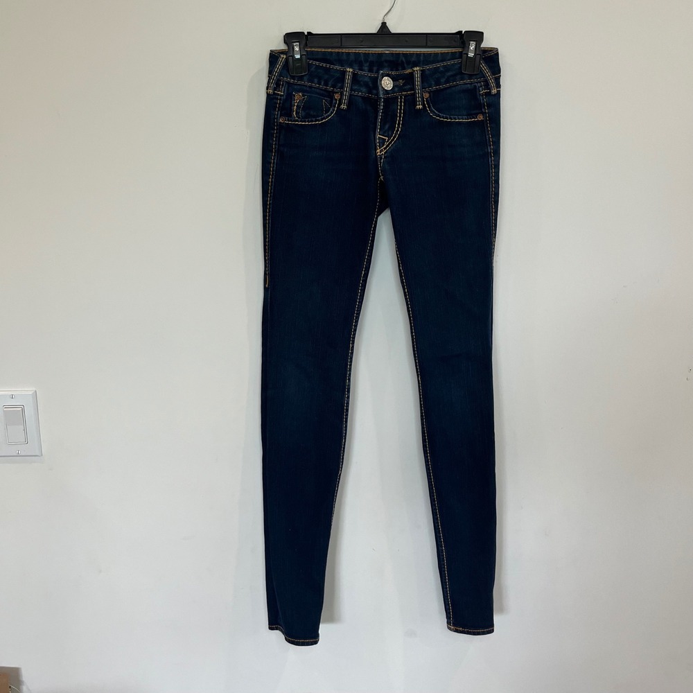 True Religion Womens Skinny Jeans Dark Wash Contrast Stitch Made in USA Size 24